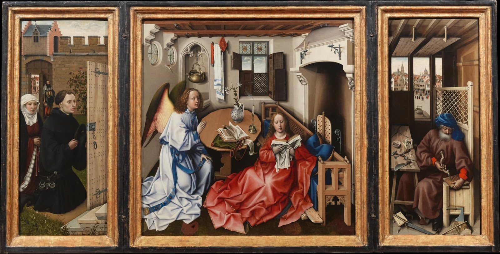 Workshop of Robert Campin, Annunciation Triptych (Merode Altarpiece), 1427-32, Oil on oak